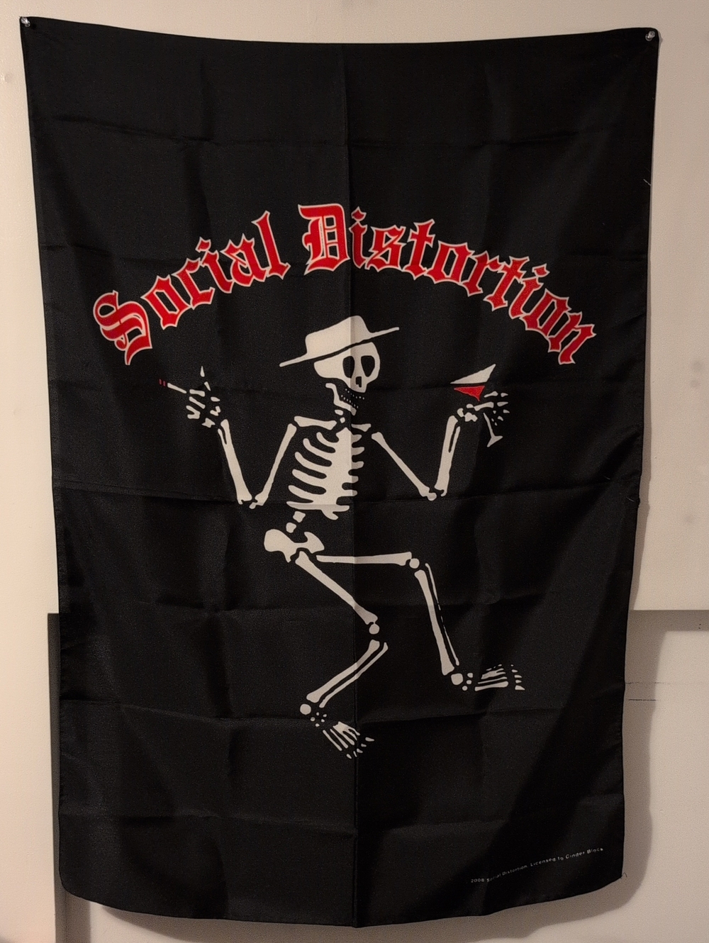 Social Distortion Skeleton Wall Tapestry - Black & White with Red Accents